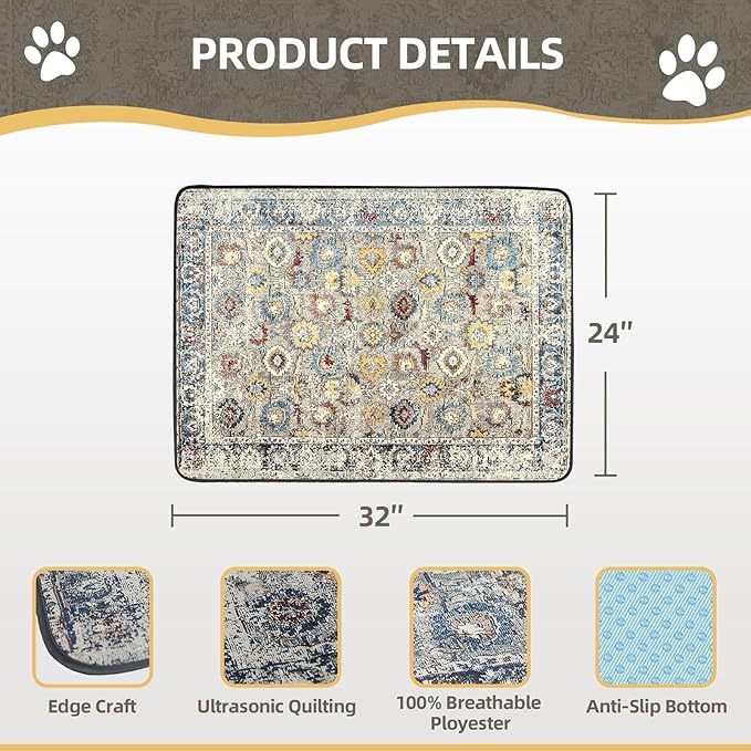 SCLOSE Washable Pee Pad for Dogs, 32" x 24" Reusable Puppy Pads Waterproof Dog Rugs, Super Absorbent, Leakproof, Dog Crate Pad, Playpen Mat, Whelping Pads, Vintage