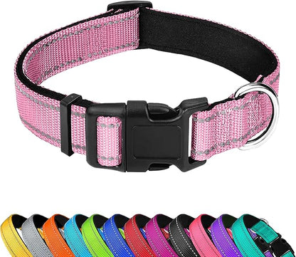 Reflective Dog Collar, Adjustable Soft Neoprene Padded Nylon Pet Collars with Buckle for Puppy and Small Dogs, Cats, Light Pink,XS