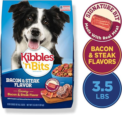 Kibbles 'n Bits Savory Bacon & Steak Flavor Dry Dog Food, 3.5 lb. Bag (Pack of 2)