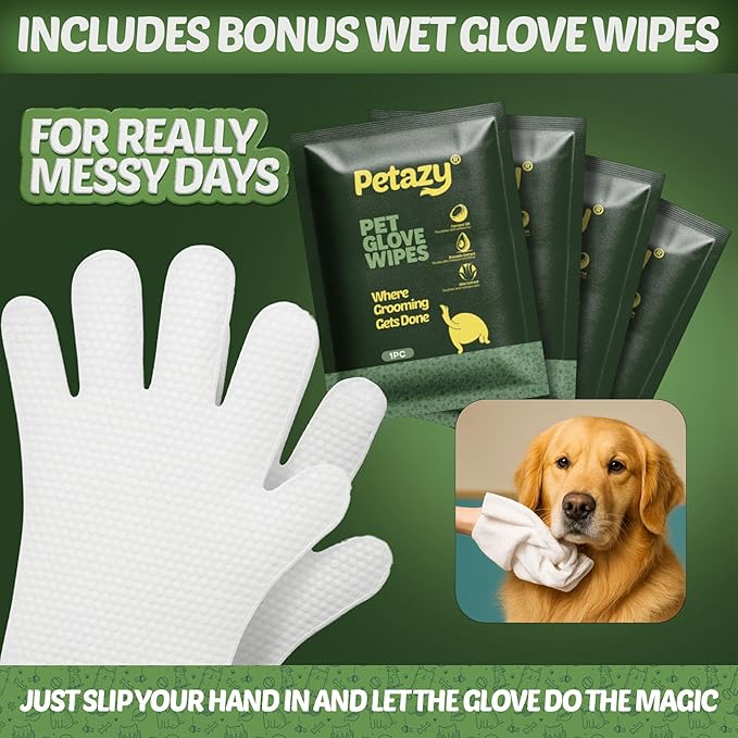 Petazy Dog Wipes for Paws and Butt – 400 Count (8x8in) Hypoallergenic, Deodorizing Pet Wipes for Dogs and Cats | Extra Large, Plant-Based, Lavender Scented | Includes 4 Grooming Glove Wipes