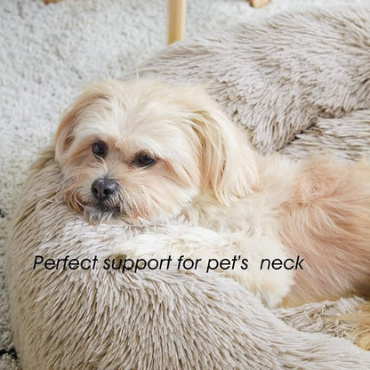 Calming Dog Bed & Cat Bed, Anti-Anxiety Donut Cuddler Warming Cozy Soft Round Fluffy Faux Fur Plush Cushion Bed for Small Medium Dogs and Cats (20"/24"/27"/30")