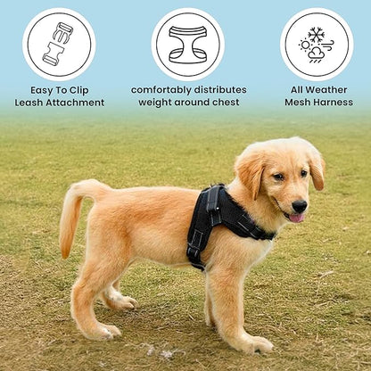 No Pull Reflective Adjustable Dog Harness With Handle- Comfortable Soft All Weather Mesh, Easy On Puppy Harness For Small Medium and Large Dogs (Black) X-Large