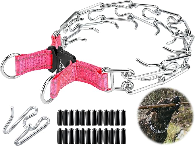 DEYACE Quick Release Dog Training Collar Adjustable Stainless Steel Collar for Small Medium Large Dog (Pink, S Neck Girth 11.2"-14.5")