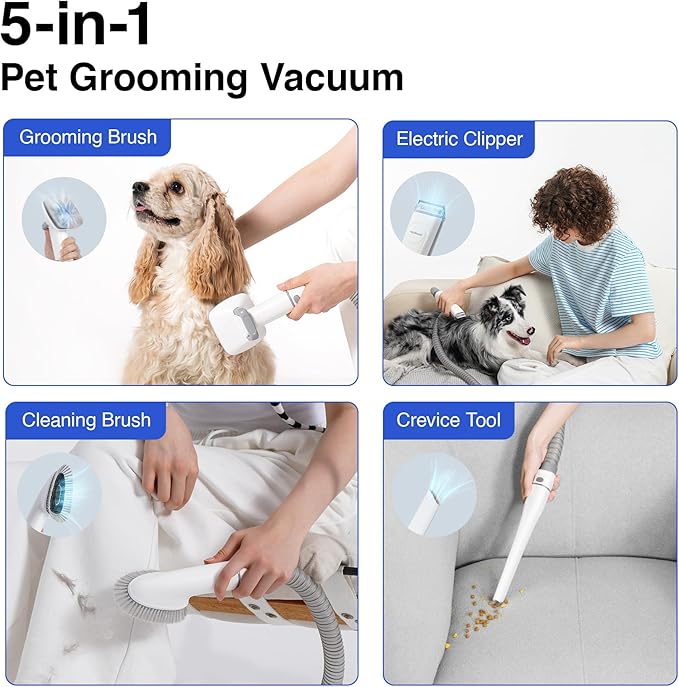 Neakasa 5 in 1 P0 Pro Dog Grooming Vacuum with Stand, 6.6lbs Lightweight Pet Grooming Kit, Lower-Noise Dog Clippers & Shedding Remover for Dogs and Cats