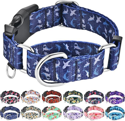 Martingale Collar for Dogs with Buckle Shark Dog Collar Adjustable Soft Nylon Boy Dog Collars for Large Dogs, Deep Blue Shark