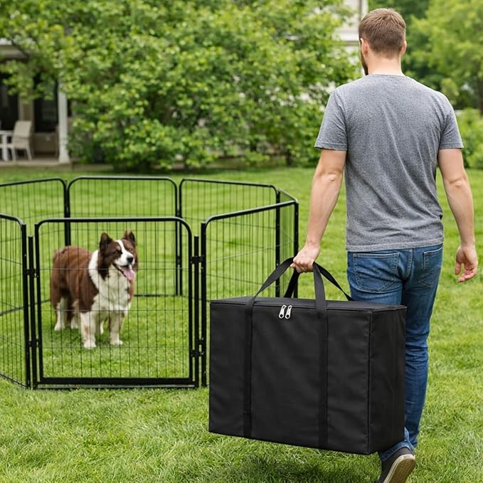 Dog Playpen w/Carrying Case for Indoor or Outdoor Use – 40 Inch, 16 Black Panels - Portable Metal Exercise Pen for Medium & Large Dogs - Pet Fence Kennel Crate for House, RV, or Travel