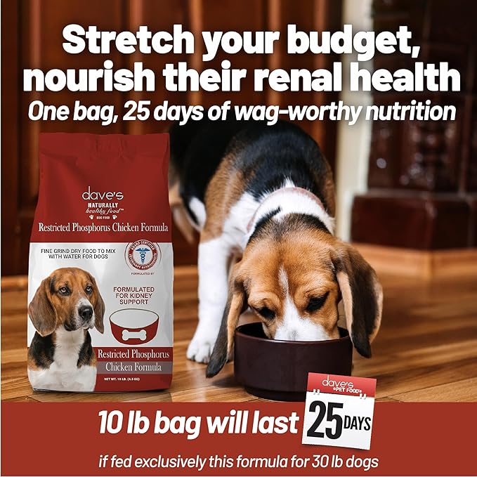 Dave's Pet Food Kidney Dog Food (Chicken Formula Crumble) Non-Prescription, Low Phosphorus, Low Sodium, Renal Kidney Support, Vet Formulated, 10 lb