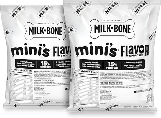 Milk-Bone Mini's Flavor Snacks Dog Treats, 35 Ounce Refill Packs (Pack of 2) Crunchy Texture Helps Reduce Tartar