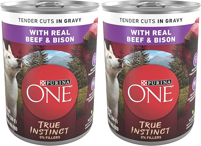 Purina ONE High Protein Wet Dog Food True Instinct Tender Cuts in Dog Food Gravy with Real Beef and Bison - 13 oz. Cans,(Pack of 24)