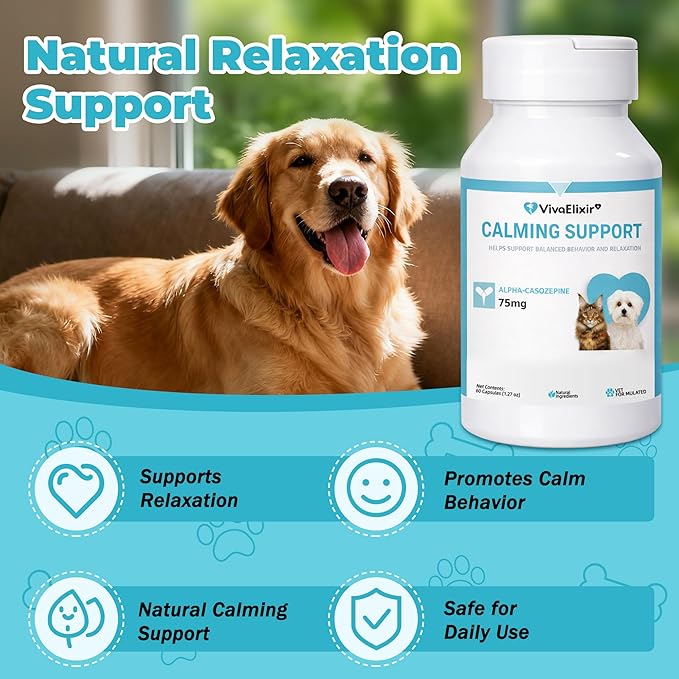 Dog Calming Capsule Calming Support Supplement for Small Dogs and Cats, Helps Promote Relaxation and Reduce External Stress Factors, Daily Behavioral Support and Anxiety Relief for Dogs and Cats, 75mg