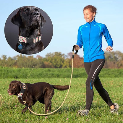 Ladoogo Reflective Dog Collar Padded with Soft Neoprene Breathable Adjustable Nylon Dog Collars for Small Medium Large Dogs (X-Small (Pack of 1), Vanila/Pink Floral Collar+Leash)