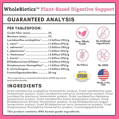 Wholistic Pet Organics WholeBiotics - Daily Dog Probiotics for Digestive Health Support & Immune Boost - 9 Strains - Prebiotics & Probiotics for Dogs & Cats - Gut Health for Dogs - 1 Oz - 28 Scoops