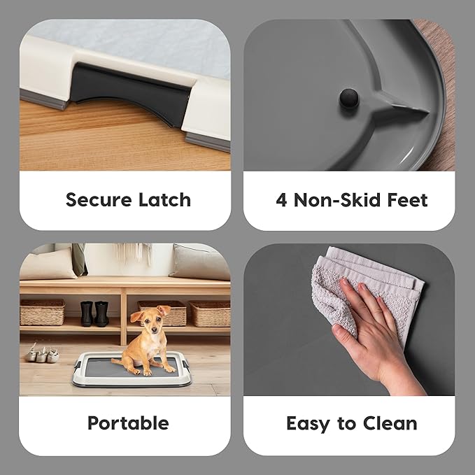 IRIS USA Pee Pad Holder for Dogs and Puppies, Potty Training Tray with Secured Latches, Non-Skid Feet, Leak Protection, Easy Clean Surface, Fits 14"x17" Puppy Pads Size, Dark Gray