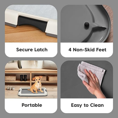 IRIS USA Pee Pad Holder for Dogs and Puppies, Potty Training Tray with Secured Latches, Non-Skid Feet, Leak Protection, Easy Clean Surface, Fits 14"x17" Puppy Pads Size, Dark Gray