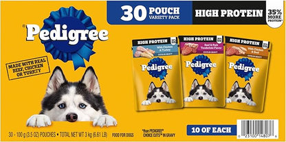 Pedigree High Protein Dog Food, Adult Wet Dog Food Pouches, Variety Pack, 3.5 oz. Pouches, 30 Count