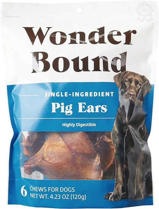 Amazon Brand – Wonder Bound Whole Pig Ears Dog Treats, Pork, 6 ounce, 6 Count (Pack of 1)