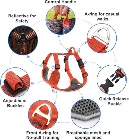 Plutus Pet No Pull Dog Harness, Reflective Adjustable Dog Vest Harness with Handle, Escape Proof, Soft Padded for Small Medium Large Dogs (Orange, S)