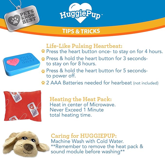 HuggiePup by Pets | Comfort Companion with Heartbeat Sleep Aide for Dogs & Puppies, Heating for Calming Relief Day or Night, Crate & Behavioral Training Essential Breeds | Golden