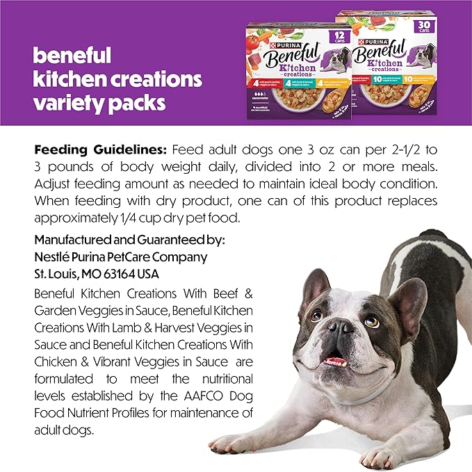 Beneful Purina Kitchen Creations with Beef,Chicken,or Lamb Wet Dog Food Variety Pack - 3 oz. Cans,(Pack of 60)