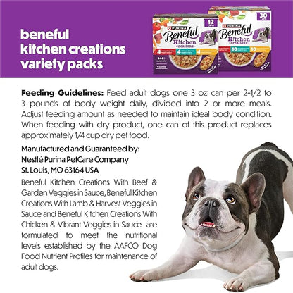 Beneful Purina Kitchen Creations with Beef,Chicken,or Lamb Wet Dog Food Variety Pack - 3 oz. Cans,(Pack of 60)