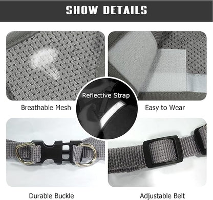 FEimaX Dog Harness and Leash Set for Walking, Soft Mesh Adjustable Easy Control Lightweight Cat Vest Harnesses with Reflective Strips, Escape Proof Small Dogs Cats Vests (Grey, Small)