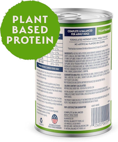 Natural Balance Limited Ingredient Adult Wet Canned Dog Food with Vegan Plant Based Protein and Healthy Grains,Vegetarian Recipe,13 Ounce,(Pack of 24)