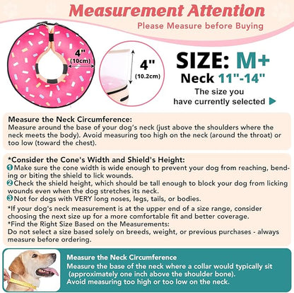 Inflatable Dog Cone with Anti-Licking Clear Shield, Protective Dog Donut Collar After Surgery, Adjustable Soft Recovery Cone for Pets, Alternative Collar with Buckle Strap (Pink, M+)