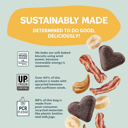 Shameless Pets Soft-Baked Dog Treats - Bananas for Bacon, Grain-Free Snacks for Medium & Large Dogs, Natural & Healthy Doggy Chews with Omega 3 & 6, Treats for Older & Senior Dogs, Made in USA