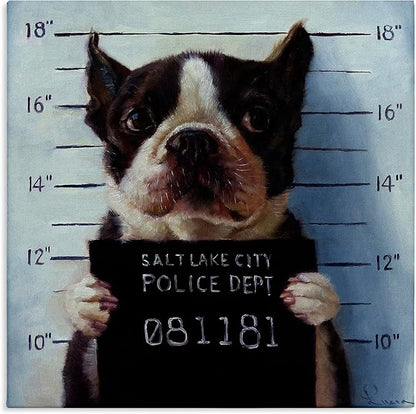 Stupell Industries Funny Boston Terrier Dog Jail Convicted Police, Design by Lucia Heffernan,Blue