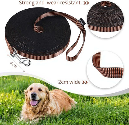 Hi Kiss Dog/Puppy Obedience Recall Training Agility Lead - 15ft 20ft 30ft 50ft 100ft Training Leash - Great for Training, Play, Camping, or Backyard(15ft,Black_Orange)