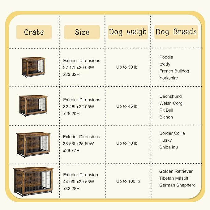 JY QAQA Dog Crate Furniture, Wooden Dog Crate Table, Double-Doors Dog Furniture, Indoor Kennel, Dog Cage/Brown/M