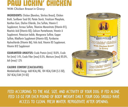 Weruva Classic Dog Food, Paw Lickin’ Chicken with Chicken Breast in Gravy, 5.5oz Can (Pack of 24)