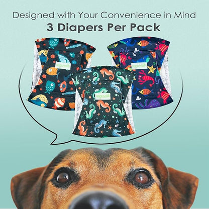 wegreeco Washable Male Dog Belly Band (Stylish Pattern)- Pack of 3 - Male Dog Belly Wrap, Dog Diapers Male (Marine Horse, X-Large)