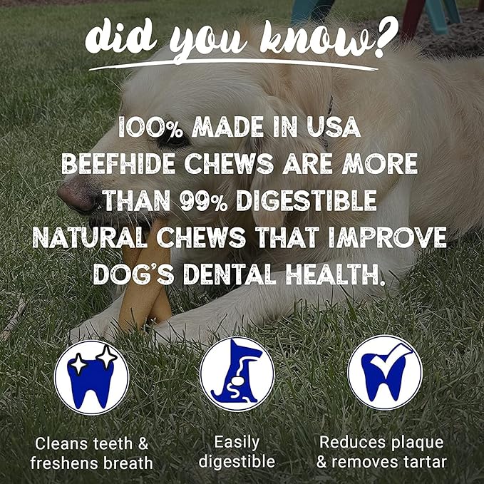 Pet Factory 7in Braided Beefhide Dog Chew Sticks with Peanut Butter Flavor - 100% USA Made Rawhide Chews for Medium Dogs, Long Lasting Dental Health, 7 inches (Pack of 6)
