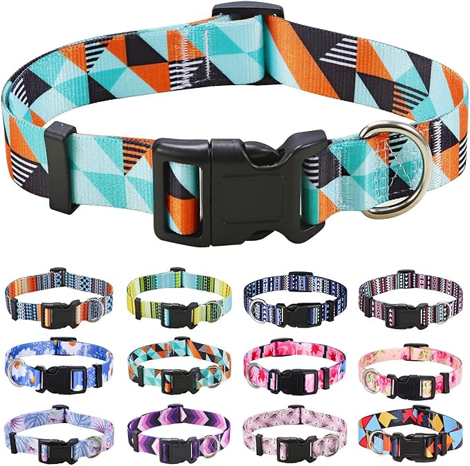 Mihqy Dog Collar with Bohemia Floral Tribal Geometric Patterns - Soft Ethnic Style Collar Adjustable for Small Medium Large Dogs(Geometry,L)