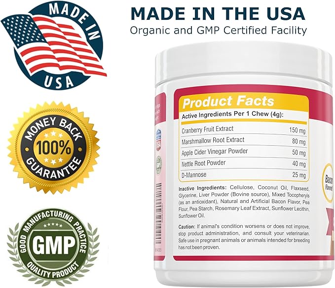 Amazing Cranberry for Dogs Pet Antioxidant, Urinary Tract Support Prevents and Eliminates UTI in Dogs, 90 Bacon Soft Chews