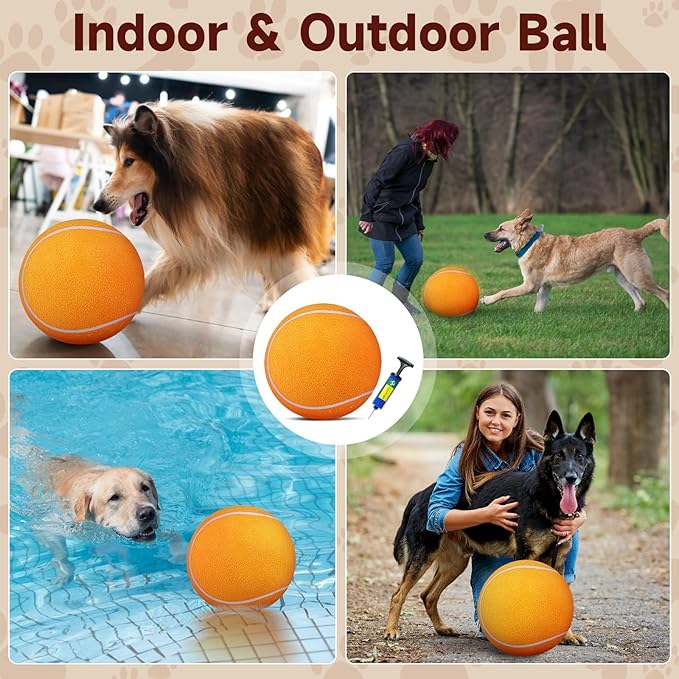 QDAN Large Tennis Ball for Dogs: Pet Toys 9.5" Giant Outdoor Dog Balls - Interactive Herding Ball for Medium Big Dogs Birthday Toys Indoor Playing Training- Orange