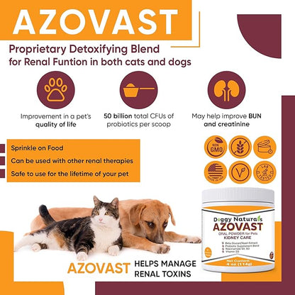 Azovast Powder Kidney Restores & Kidney Powder for Dogs & Cats, (4 Oz) - (175 Scoop/Jar) NO Refrigeration Required - Help Support Kidney Function & Manage Renal Toxins (Made in U.S.A) (4 Oz)