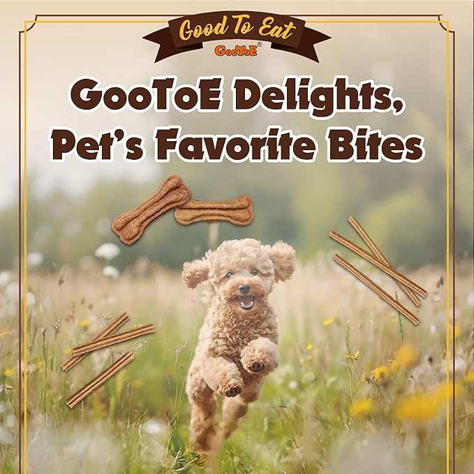 Gootoe Buffalo Dog Treats, Natural Low-Fat Chews for Training & Rewards, Limited Ingredient, Puppy Treats for Small Dogs & Puppies, Resealable Bag, Buffalo Bites Stick (Small), 8 oz