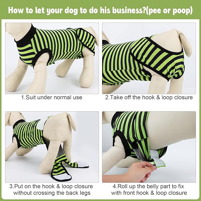 2 Packs Breathable Cotton Dog Recovery Suit for After Neuter Spay Abdominal Wounds Protector, Professional Anti-Licking Onesies for Male Female Pets Surgery Bandages, M Blue & Green Stripes