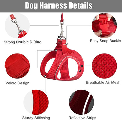 PetiFine Cat Harness and Leash Set,Escape Proof Kitten Harness Reflective,Soft Lightweight Puppy Harness for Walking and Travelling(XXS, Red)