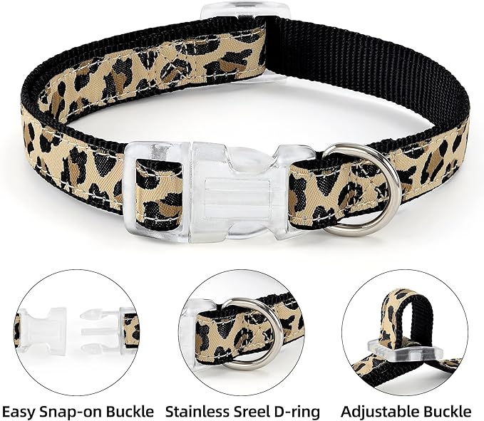 Mile High Life Leopard Dog Harness Collar Leash Set, Adjustable No Pull Dog Halter Harness for Small Breed Dogs, Easy Control for Training Walking (Black, S Chest 11"-18", Neck 10"-14")