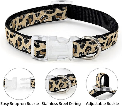 Mile High Life Leopard Dog Harness Collar Leash Set, Adjustable No Pull Dog Halter Harness for Small Breed Dogs, Easy Control for Training Walking (Black, XS Chest 9"-15", Neck 8"-12")