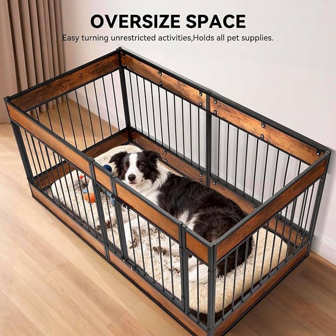 Oranland Dog Playpen Furniture,28" H Heavy Duty Dog Play Pen Indoor,Dog Kennel for Puppy/Small/Medium Dogs,Anti-Rust Coating/Strengthened Dog Fence/Upgraded Lock/Scratch-Resistant Pads,6 Panels