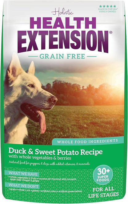 Health Extension Grain Free Duck & Sweet Potato Dry Dog Food - 30+ Superfoods and Probiotics for All Life Stages (4 lb)