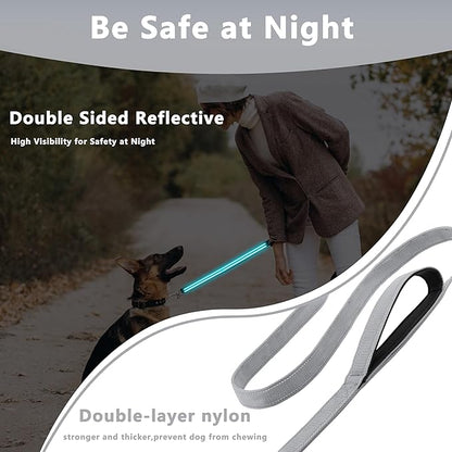 Dog Leash 6.5ft Long, Double Handle Dog Leash for Safety Control Training, Heavy Duty Dog Leads with Traffic Padded Handles, Reflective Leashes for Small Medium Large Dogs(6.5ft, Grey)