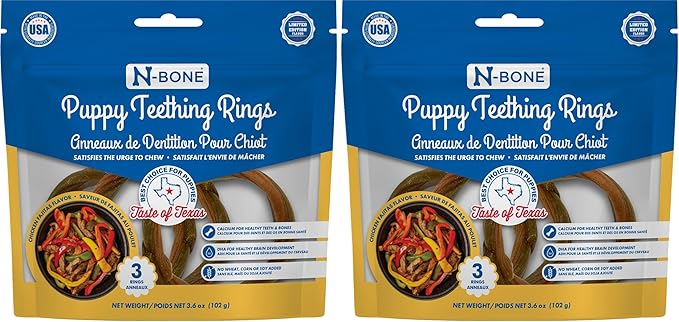 N-Bone Puppy Teething Rings Taste of Texas Chicken Fajitas Flavor 3 Count (Pack of 2)