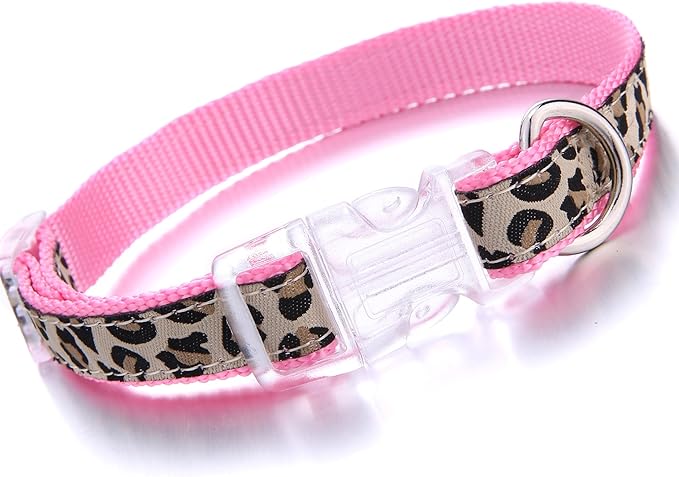 Mile High Life Leopard Dog Harness Collar Leash Set, Adjustable No Pull Dog Halter Harness for Small Breed Dogs, Easy Control for Training Walking (Pink, XS Chest 9"-15", Neck 8"-12")