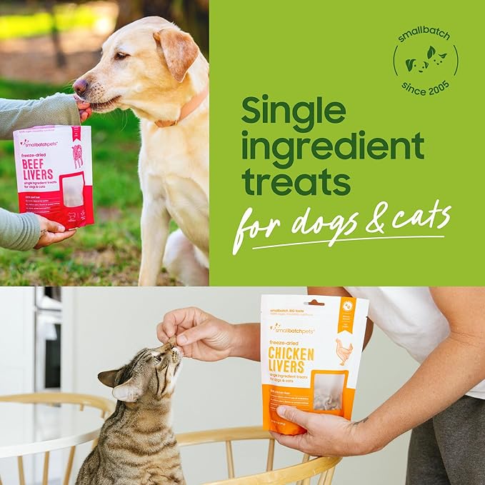 smallbatch Pets Premium Freeze-Dried Chicken Heart Treats for Dogs and Cats, 3.5 oz, Made and Sourced in The USA, Single Ingredient, Humanely Raised Meat, No Preservatives or Anything Artificial Ever