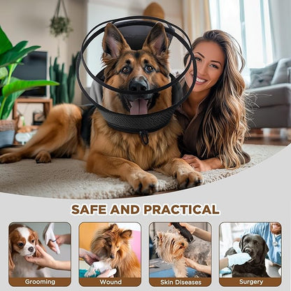 Soft Dog Cone for Dogs After Surgery,Transparent Breathable Dog Cone Collar for Small Large Medium Size Dog,Adjustable Depth Pet Recovery Collars,Elizabethan Collar for Dogs Stop Licking (Black-XXL)